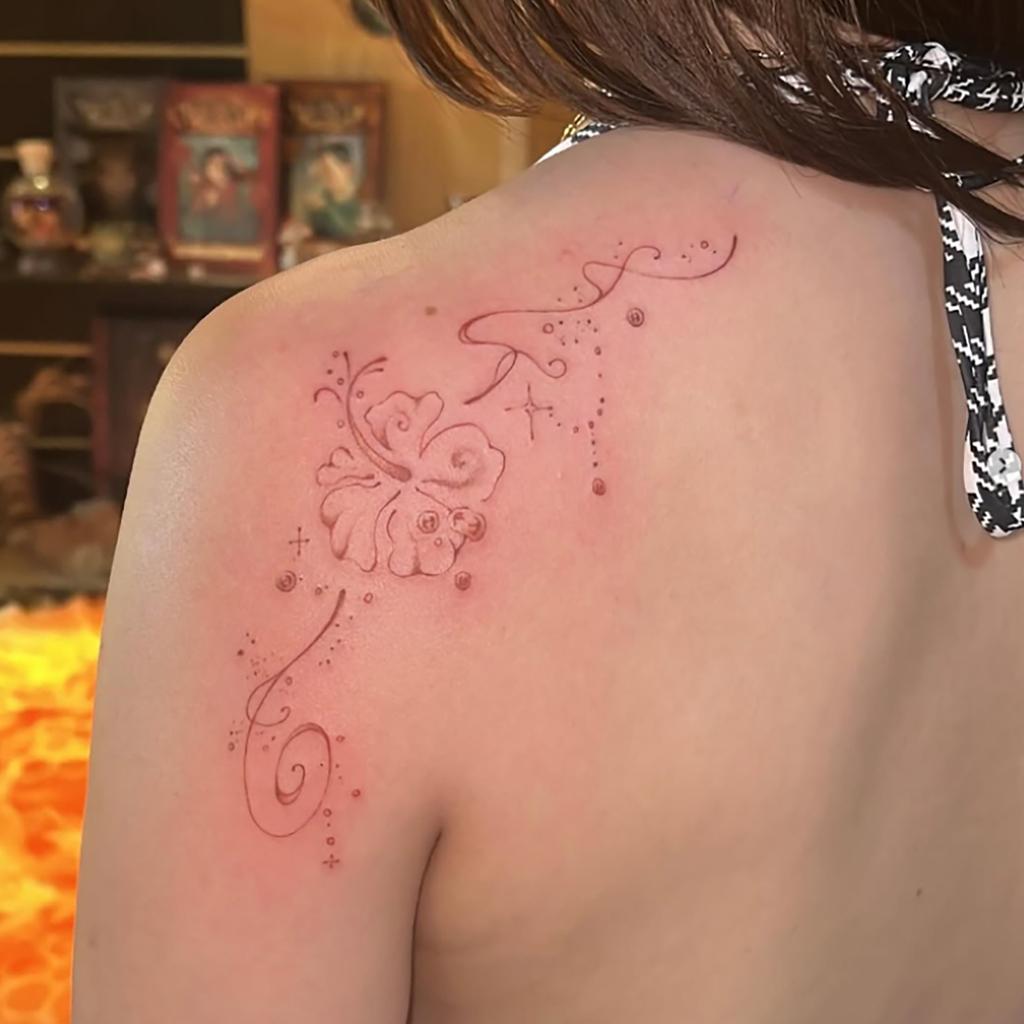 Dark Personality Tattoo Sticker Waterproof Female Long-Lasting Line Plain Flower Tattoo Sticker