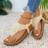 Women Summer Floral Crochet Thong Sandals Platform Flip Flops Slip On Slingback Casual Beach Shoes for Outdoor Wear
