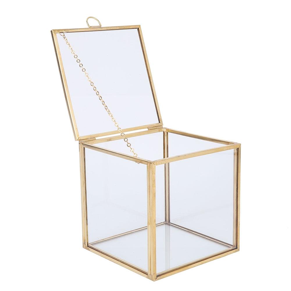 Maceta geométrica de vidrio con borde dorado para plantas, contenedor para plantas suculentas, decoración para el hogar y el paisaje