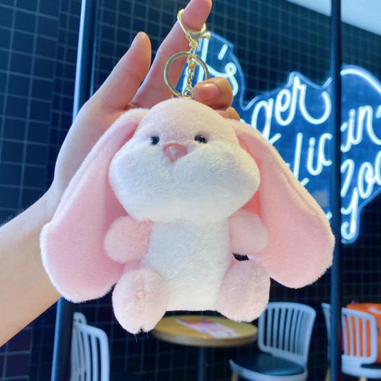 Doll Pendant Plush Keychain Soft Lop-Eared Rabbit Pendant with 360 Degree Rotating Metal Buckle Healing Stuffed Keychain