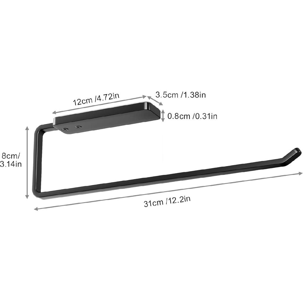 Paper Towel Holder Under Cabinet - Wall Mounted Paper Towel Holder No Drilling, Adhesive Under Cabinet Roll Holder, Black Kitchen Towel Holder, 31 x