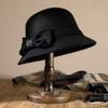Autumn and winter mother hat mature women's wool woolen bow fashion top hat retro dome thermos hat