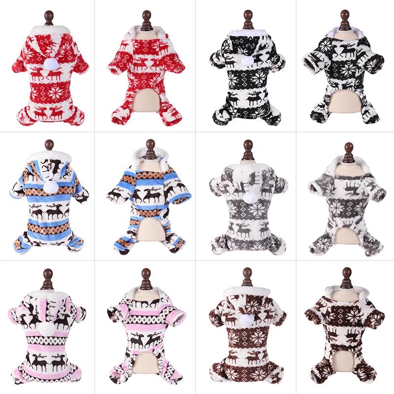 Zimowy kombinezon dla psa na Boże Narodzenie, ciepłe pluszowe piżamy dla małych średnich psów, kotów, szczeniąt, York, Chihuahua, Onesies