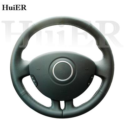 New DIY Hand Stitched Leather Steering Wheel Cover For Renault Clio 2005-2012 Black Microfiber Leather Customize Accessories