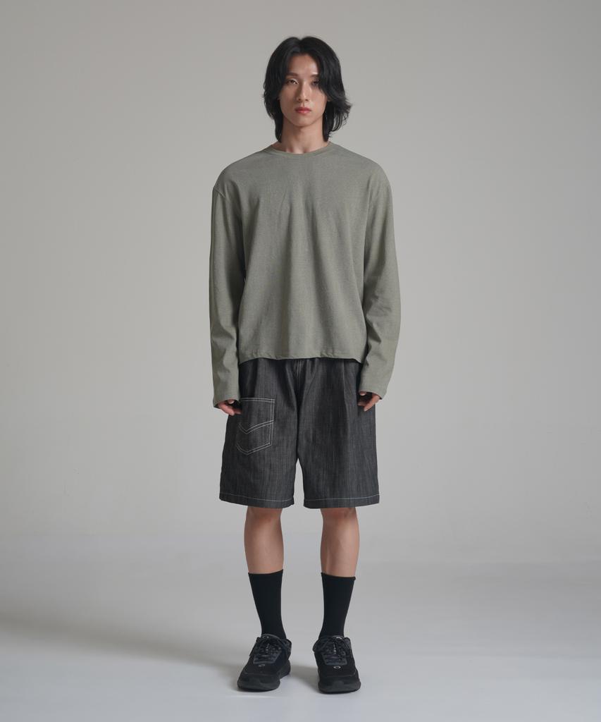 Noming Loose Fit Cropped Pigment Long Sleeve - Khaki