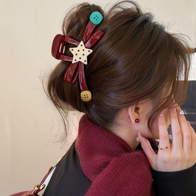 Fun Color Wave Dot Star Button Clip Large Bow Shark Clip Half Tie Plate Hairpin with High Hair Volume Grab Clip for Women