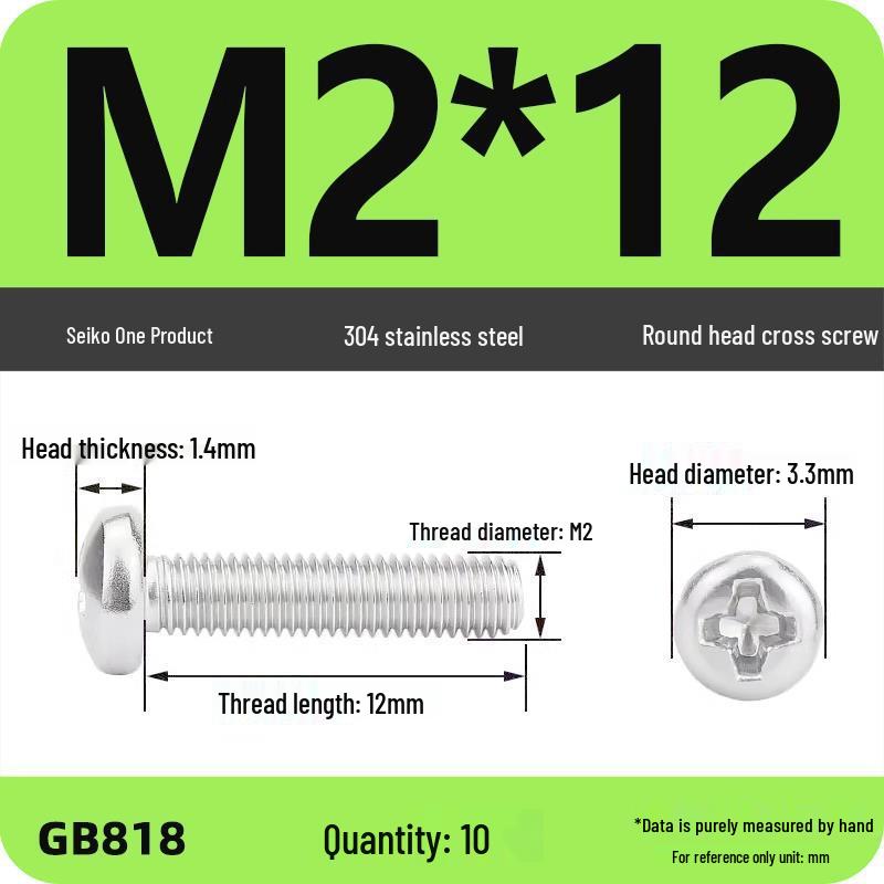 Phillips Pan Head Machine Screws, 304 Stainless Steel, Sizes M1-M10
