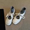 Fashion Matching Little White Shoes Women Hollow Lace-up Single Shoes Vintage Square Head Flat Comfortable Mary Jane Shoes