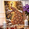 Sparkling Pearl Painting Kit with Frame Golden Peacock Bead Art Canvas Relaxing Craft Home Wall Decor Gift Set for DIY Art Wall Decoration Art