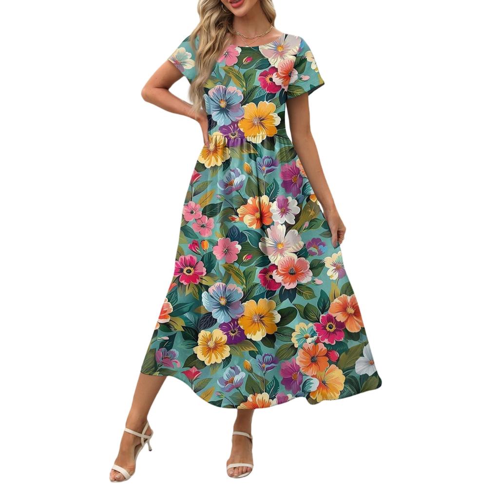 Women's Fashion Temperament Elegant Waisted Floral Casual Dresses