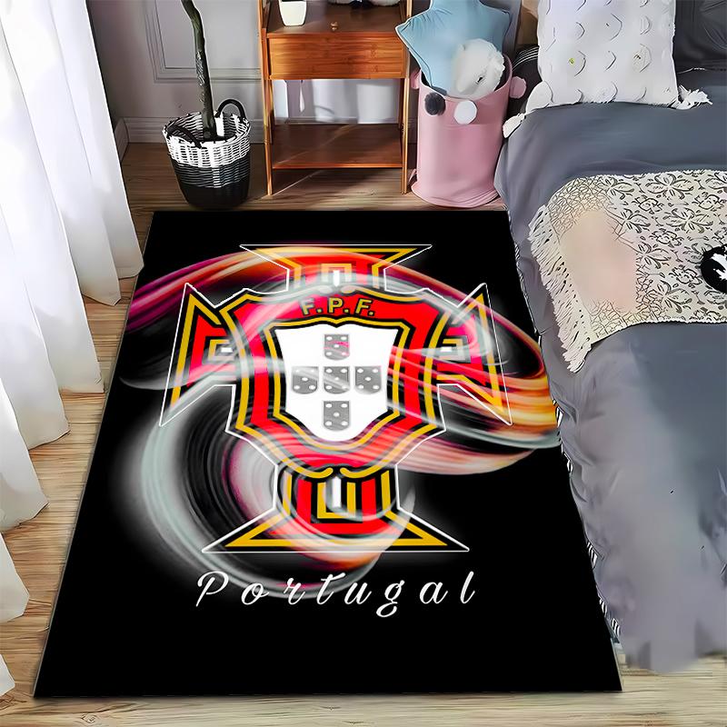 Portugal Football FPF Themed Carpet with Swirl Design - Black Background Suitable for Use As an Anti-slip for Living Room Bedroom Sofas