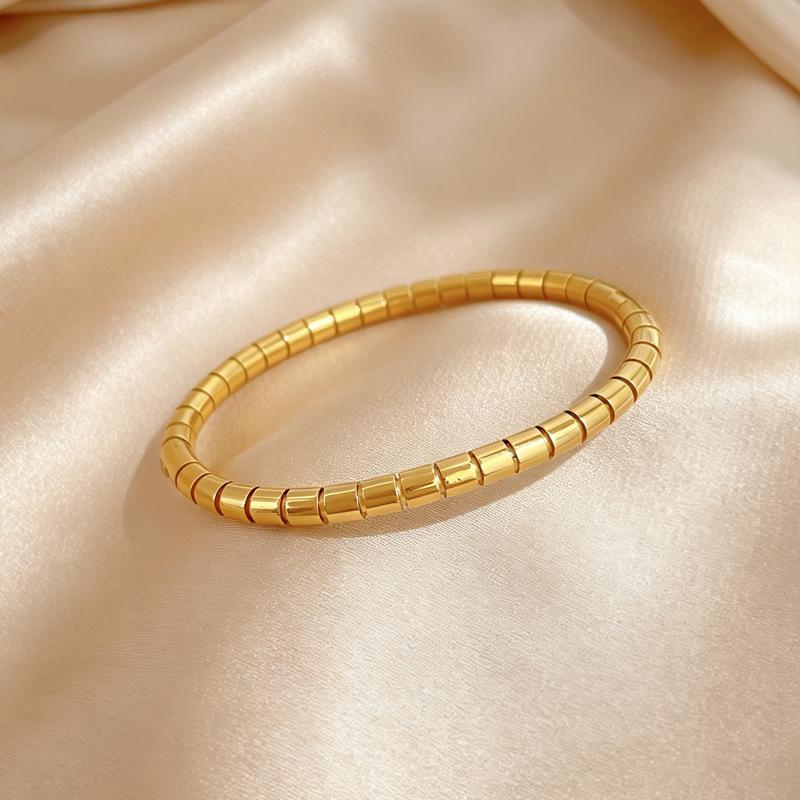 Stainless Steel Bangle for Women Simple 18K Gold Plated Bamboo Can Open Bangles Jewelry Accessories Gifts for Friends Lover