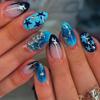 3D Star Gel Nail Tips In Ocean Blue Almond Shape Women Sweet Chic Press-On Nails With Geometric