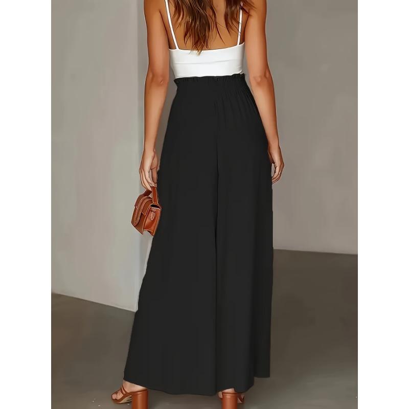 Women Spring Summer New High Waist Elastic Waistband Wide Leg Palazzo Pants Skirt Pants