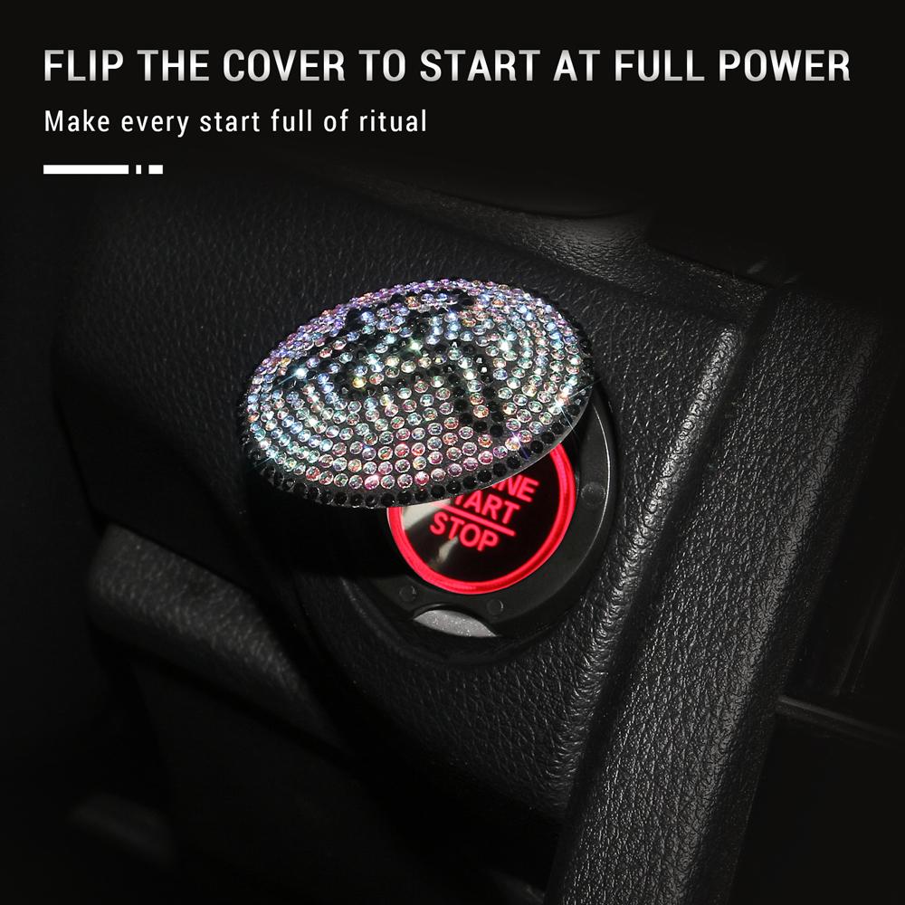 Luxury One-Key Start Button Cover Car Engine Ignition Start Button Protective Cover Car Stickers Pink Car Accessories for Girls
