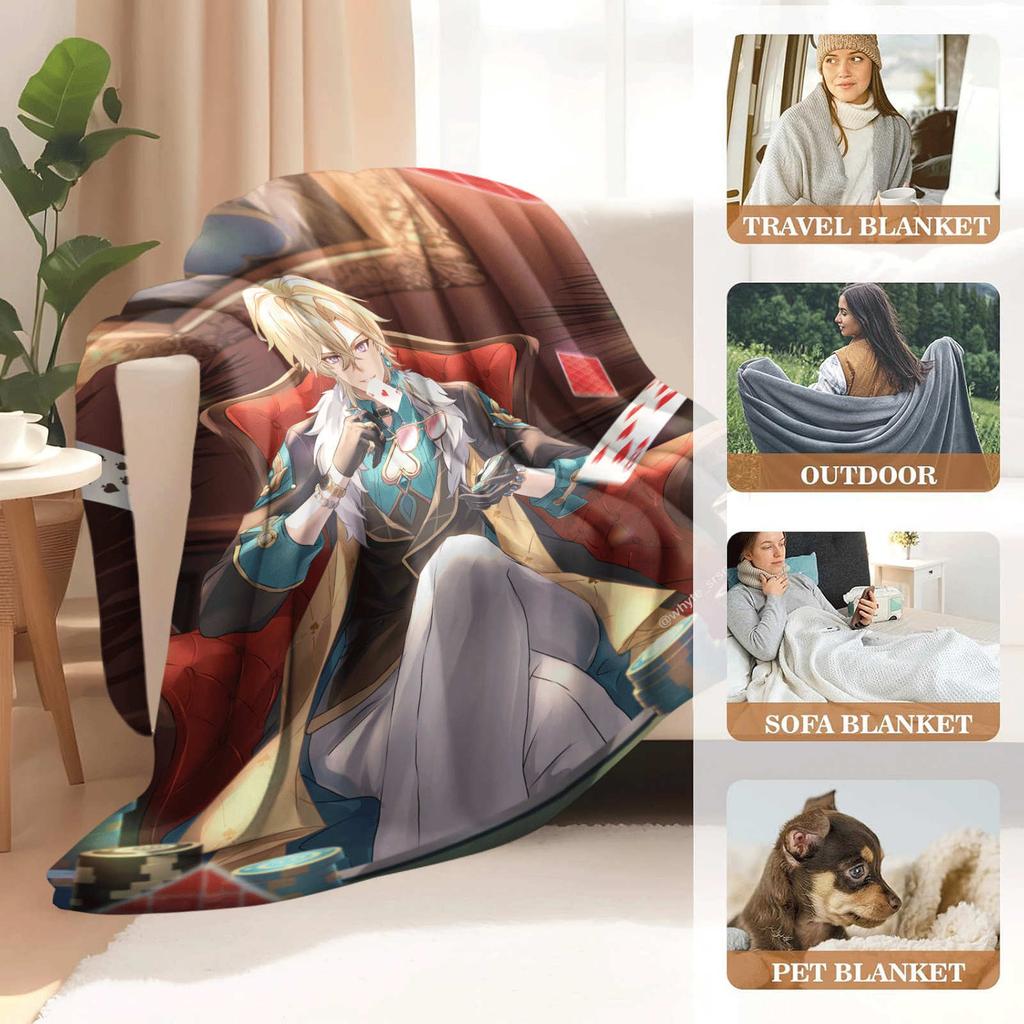 Game Honkai: Star Rail Aventurine Flannel Blanket Warmth Soft Air Conditioning Otaku Blanket Multifunctional Decorative Blankets