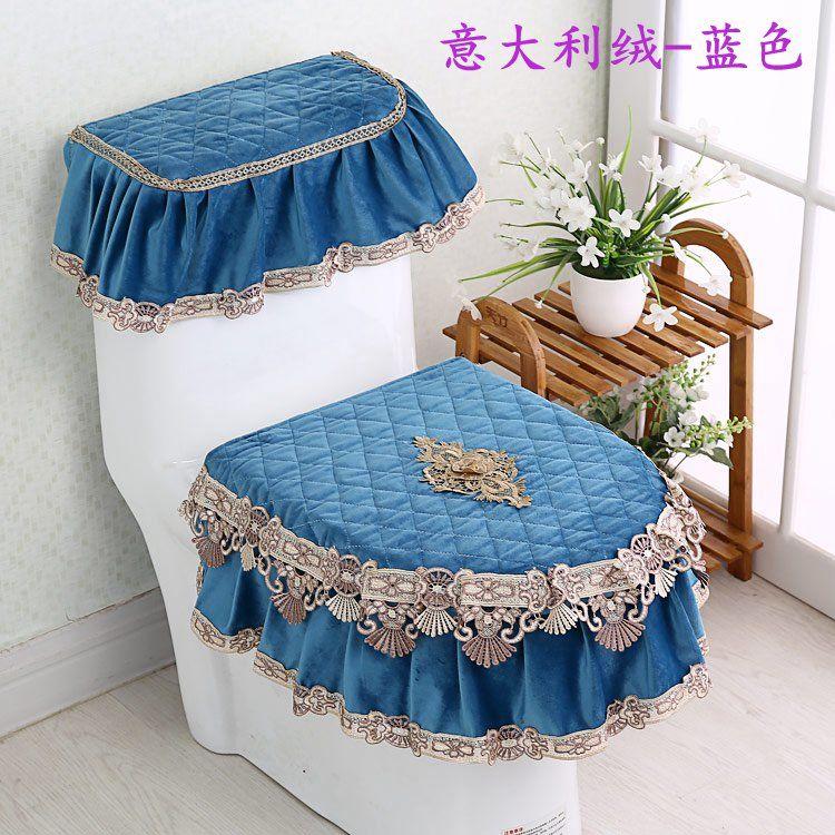 3-teiliges Toilettensitzset aus Stoff mit Spitze, dreiteiliger Toilettensitzbezug aus goldenem Samt, U-förmiger Toilettendeckel mit Reißverschluss und Toilettenständerring