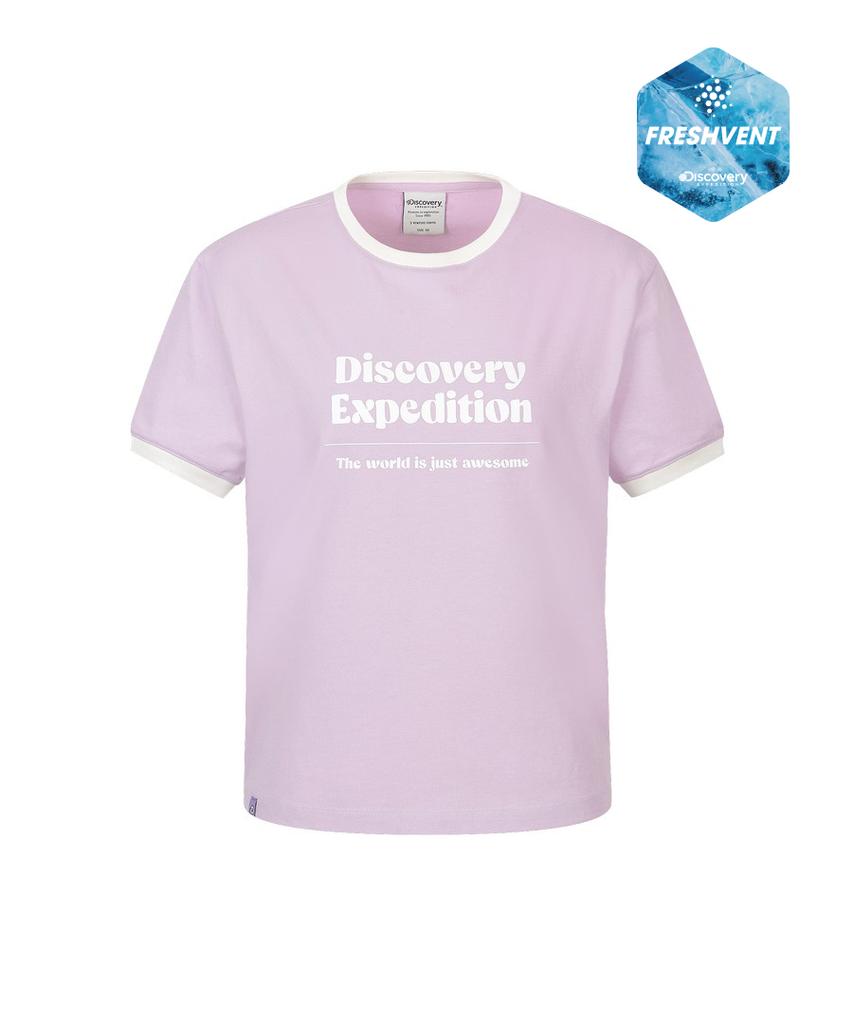 DISCOVERY EXPEDITION Women'S Freshvent Lettering Semi-Crop Ringer T-Shirt (L.Violet)