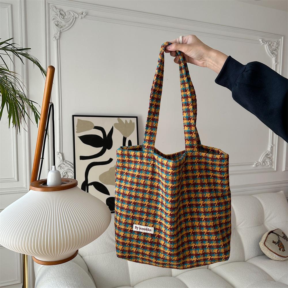 

Сумка из парусины для женщин, шерстяная, маленькая, сетка «тысяча птиц», сумка через плечо, большая вместимость, сумка для отдыха и шопинга