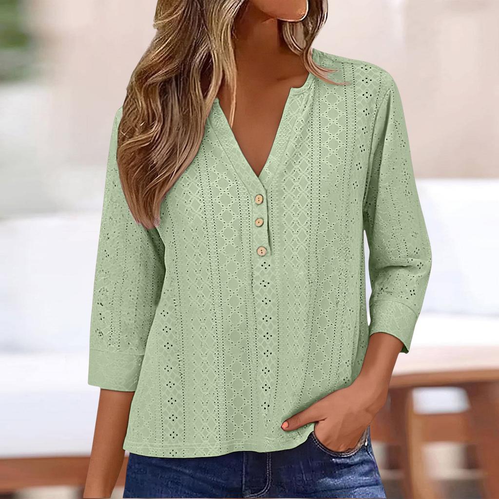 Blouse Femme Boutonnée Col en V Manches Courtes Hauts