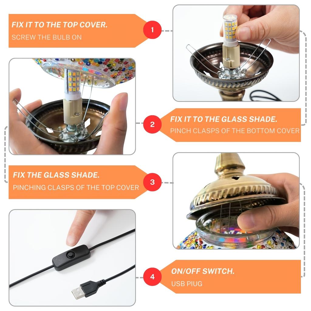 Handcrafted Turkish Mosaic Table Lamp - Halloween Pumpkin Night Light, 3-Color Dimmable Glass Bedside Lamp With Metal Base, Includes Bulb