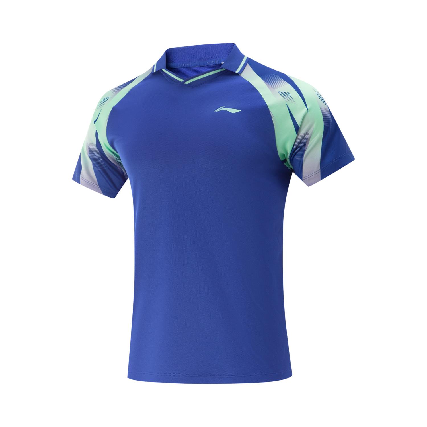 

Серия для настольного тенниса Li Ning Удобная Простая Универсальная Спортивный логотип бренда Быстросохнущая футболка с коротким рукавом Унисекс Топы Мечтательно-голубой AAYV117-4 3XL