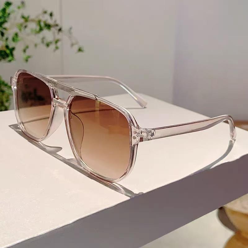 Men Double Bridge Aviator Sunglasses Korean Style Irregular Polygon Large Face Slimming Sun Glasses UV Protection Driving Outdoor Eyewear