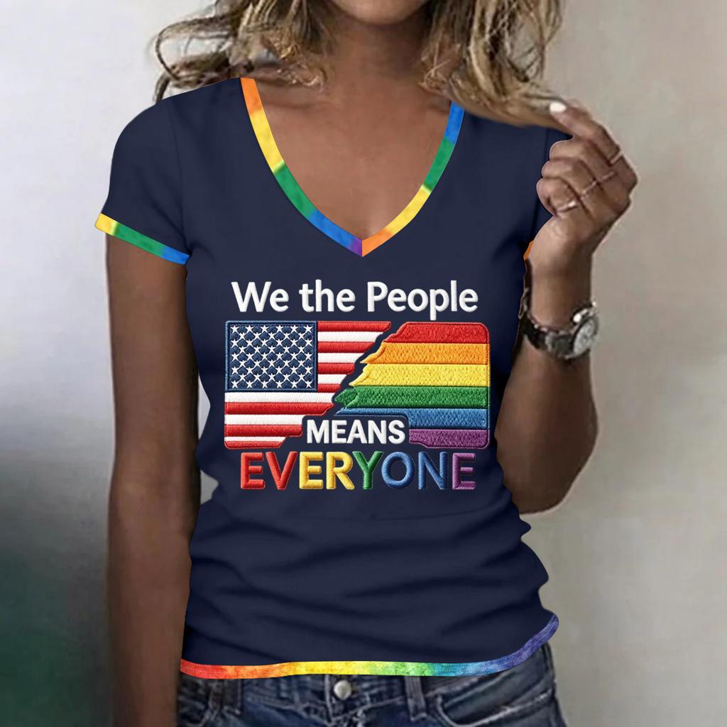 Women's Casual V Neck Short Sleeve T Shirt Patriotic Independence Day Printed Tee Top Lightweight Comfortable Fit