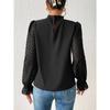 Women's Autumn Winter Half High Neck Patchwork Chiffon Long Sleeve Top