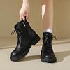 Women's 2025 Round Toe Lace-up Martin Boots with Side Zipper and Thick Sole - British Style Fashionable Short Boots