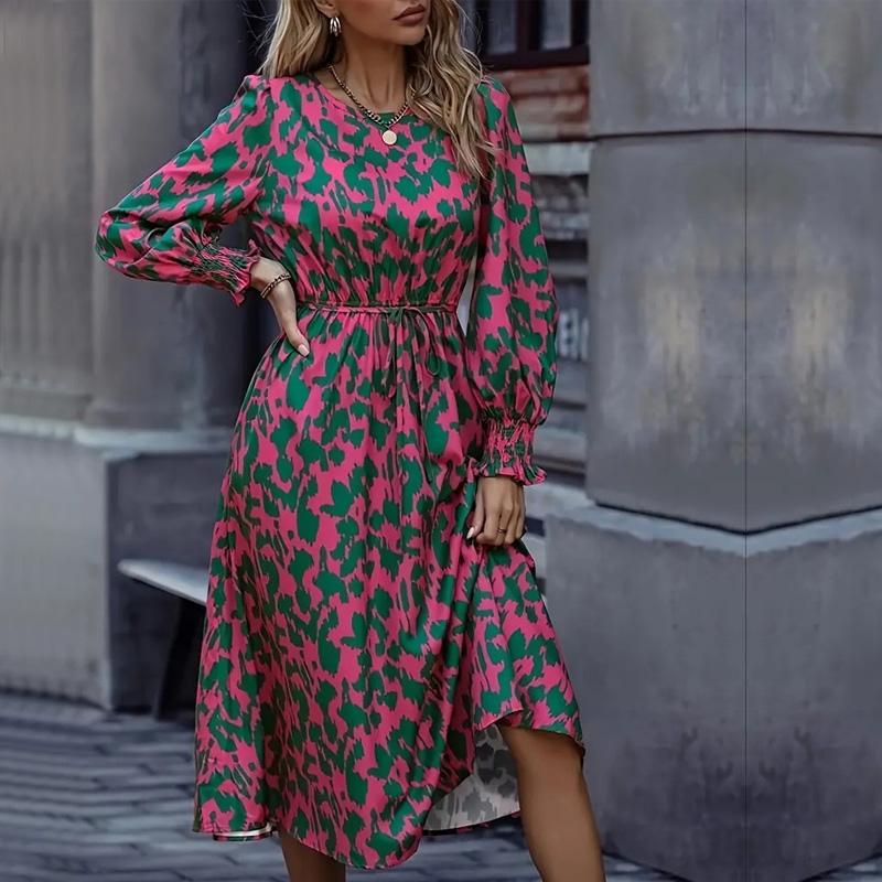 

Осенние женские платья макси, повседневное, с длинным рукавом, тонкое, с цветочным принтом, с эластичной резинкой на талии и круглым вырезом, женское длинное платье в стиле Bohe для пляжной вечеринки, Vestidos S