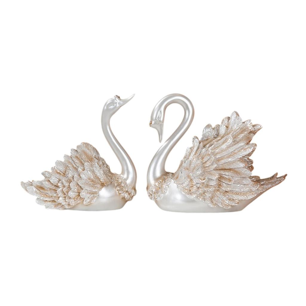 2Pcs Swan Sculpture Elegant Collectibles Modern Housewarming Gift Swan Figurine for Office Cabinet Bedroom Entrance Desktop