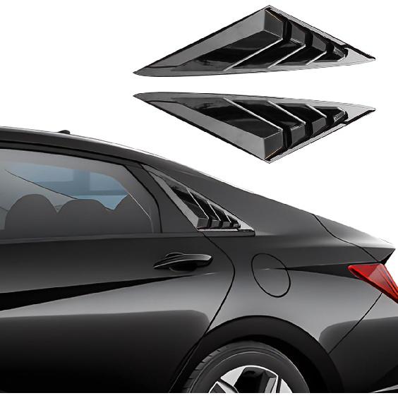for Hyundai Elantra 2021 2022 2023 Exterior Accessories Sporty Car Rear Side Window Louvers Air Vent Scoop Shades Cover Trim Blinds 2PCS(Carbon Bright Black