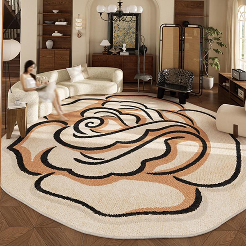 Retro Style Carpets for Living Room Large Area Bedroom Decor Carpet Home Washable Soft Study Rug Flower Shape Non-slip Floor Mat