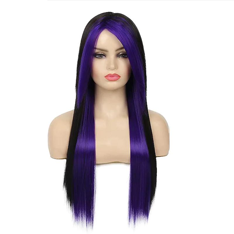 HAIRJOY Synthetische Haar Pruiken voor Vrouwen Lange Rechte Pruiken Zwart Rood Grappige Pruiken voor Dagelijks Kostuum Feest Cosplay Pruik