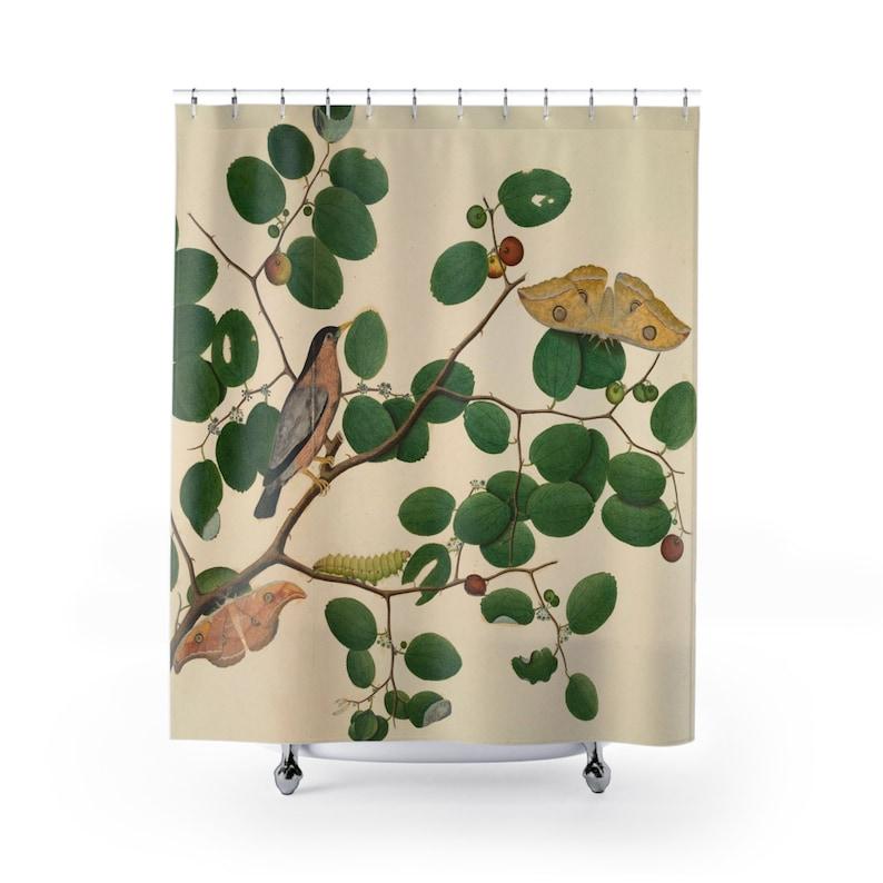 

Nature Botanical Bird & Moth Shower Curtain - Unique Trendy Bathroom Decor For Home Style W60H190(CM)-1 Pcs