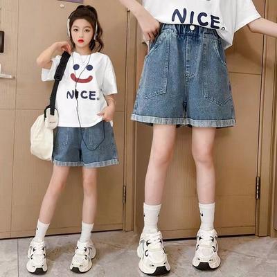 Girls' Jeans, Loose Western Style, Children's Korean Version, Big Children's Summer Shorts, Crimped Big Pocket Pants