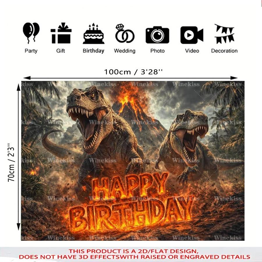 1 Stück 2D Flaches Dinosaurier-Thema Geburtstag Hintergrund Banner Dschungel Muster Dekor Für Garten Terrasse Innen Außen Feier Dekor Foto Hintergrund
