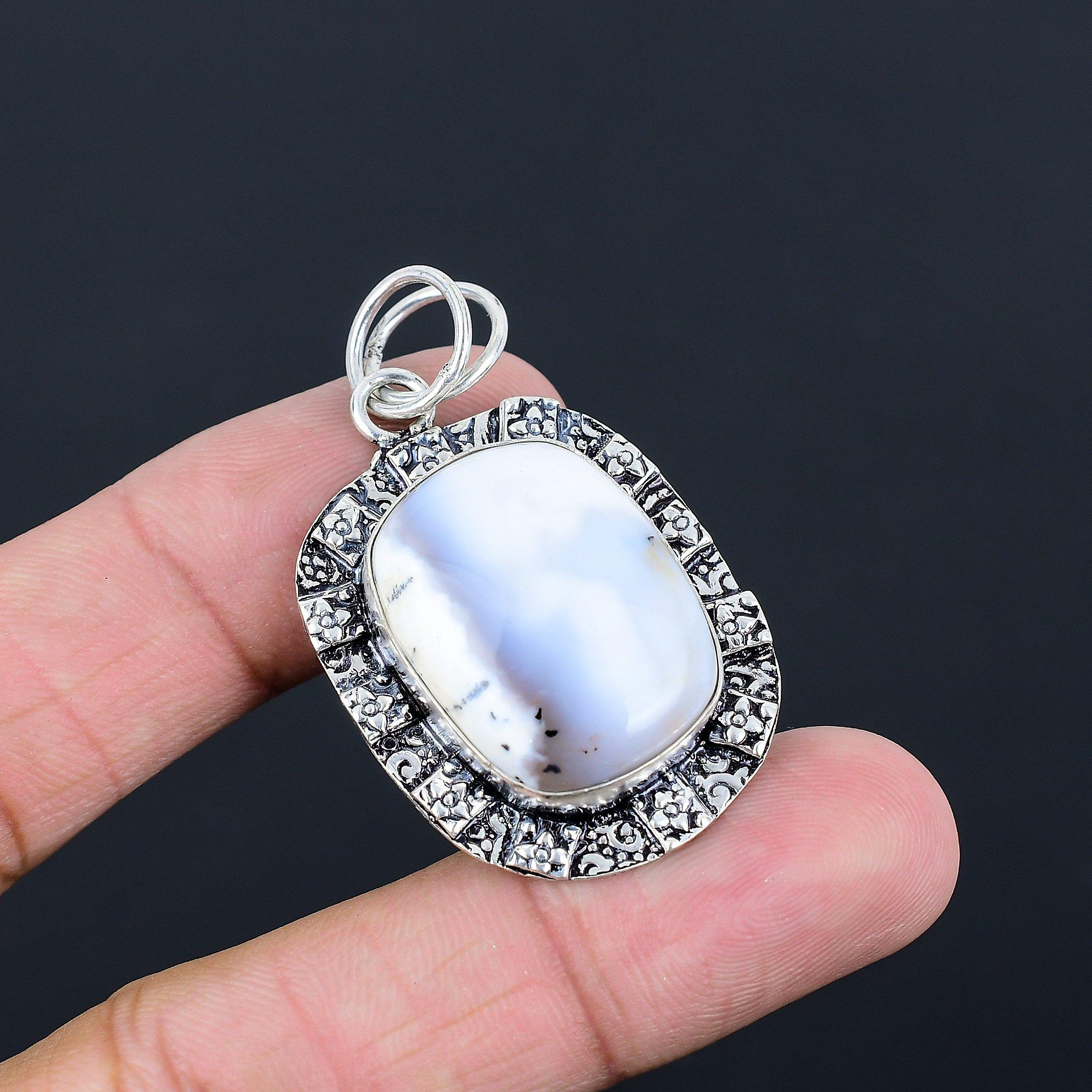 Натуральный Дендритовый Опал Драгоценный Камень Подвеска Белое Серебро 925 пробы Индийские Украшения