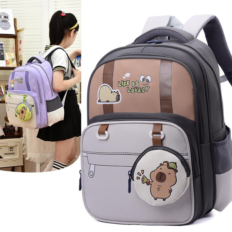 Childrens Oxford Fabric Backpack With Cartoon Capybara Printed For School Use