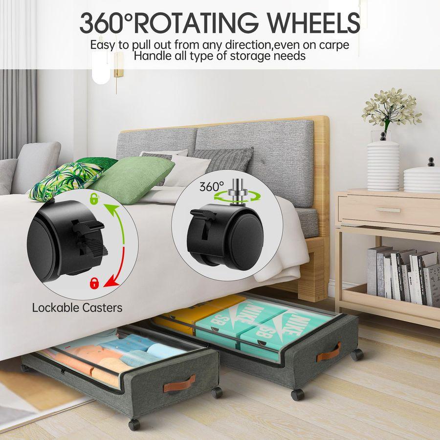 Under Bed Storage Containers 2Pack with Wheels Rolling Underbed Shoe Storage Organizer Metal Drawer
