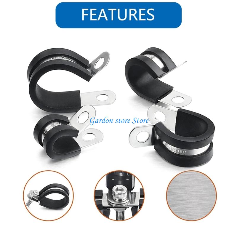 B0KB Practical 60Pcs Set of Rubber Coated Stainlesses Steel Clamps for Tube and Wire Installation with Tapping Screws