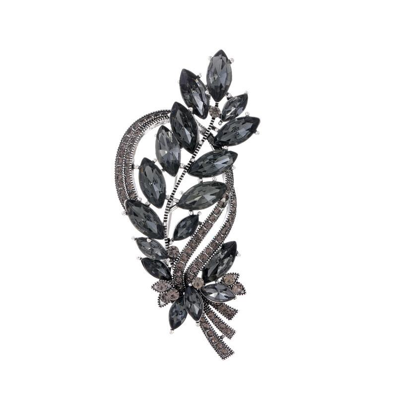 

Vintage Alloy Crystal Brooch Pin With Leaf Design For Women And Men чорний