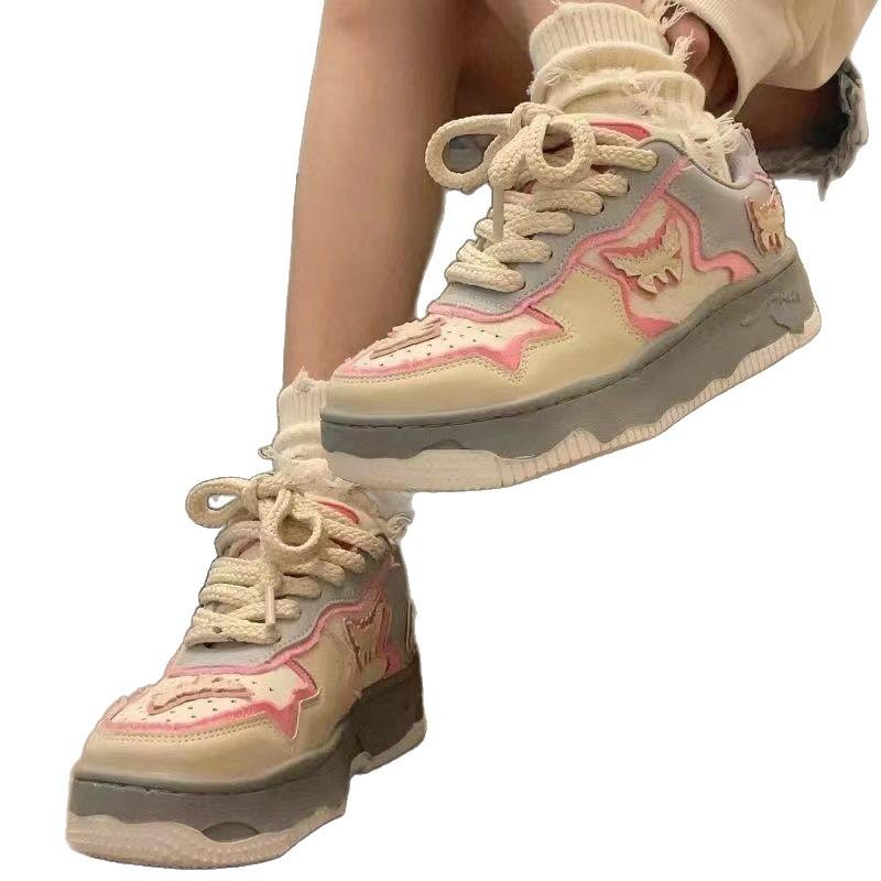 Butterfly Girl Pink Skateboard Shoes Women's Trend Ins Versatile Casual Shoes Hong Kong Style Students Thick-soled Heightening Sports Shoes