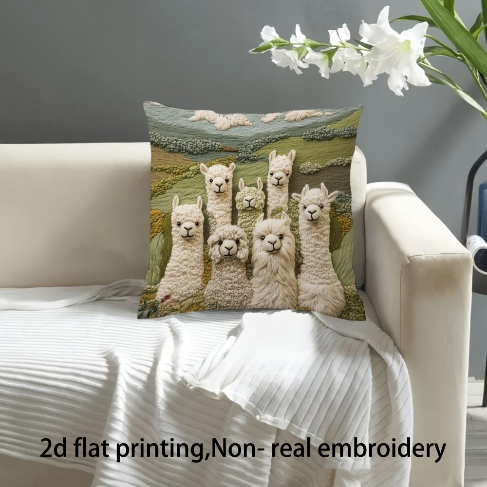 2d flat printing, super soft short plush pillowcase, double  alpaca farm has the feel, Non-real embroidery, suitable for sofa, living room
