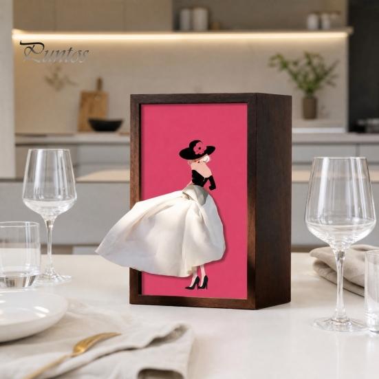 Schreibtisch-Taschentuchbox-Abdeckung Nussbaumholz-Box, mit künstlerischem Ballettänzer-Rock-Design, Nachttisch-Organizer Mehrzweck-Papiertuchhalter für Zuhause