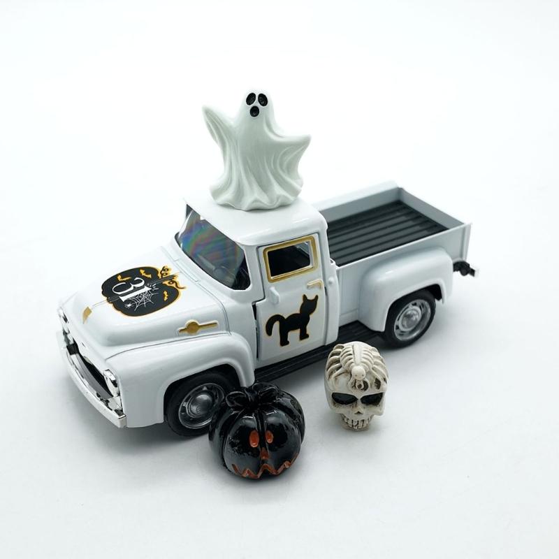 Antique Miniature Haunted Ghostly Truck Ornament Metal Shelf Decors Farmhouses Kitchen Accent For Halloween Enthusiasts