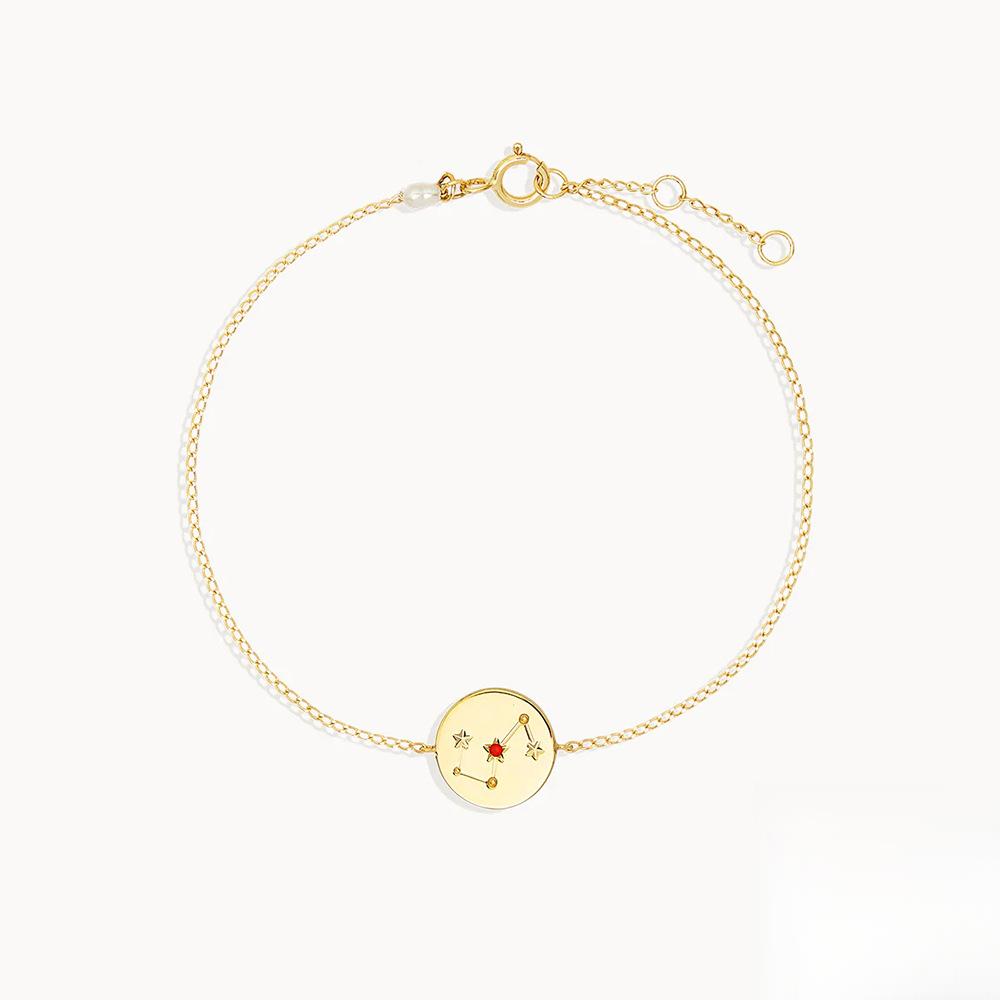 S925 Sterling Silver Constellation Zircon Bracelet, 12 Zodiac Round Disk Gold Chain Bracelet for Women, Dainty Ins Style Everyday Jewelry Gift