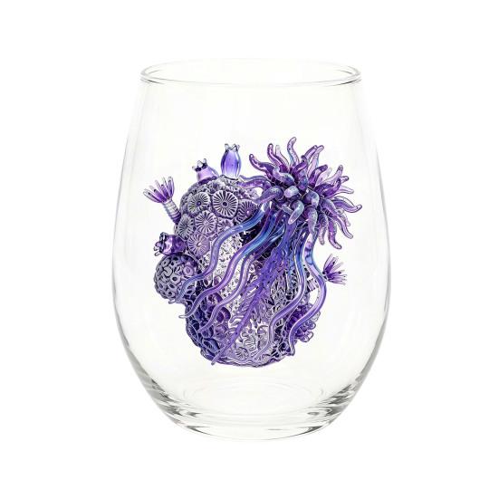 Clear Glass Cups for Party Stemless Wine Glasses with Marine Animal Pattern, 420ml Capacity, High Borosilicate Creative Gift Friends Cup, Round
