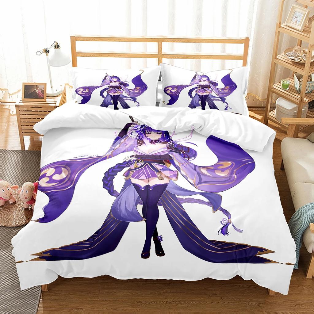Genshin Impact Raiden Shogun Pillowcase Bedding Bag Cartoon Set Anime Customize Bedding Decoration Cute Quilt Cover S